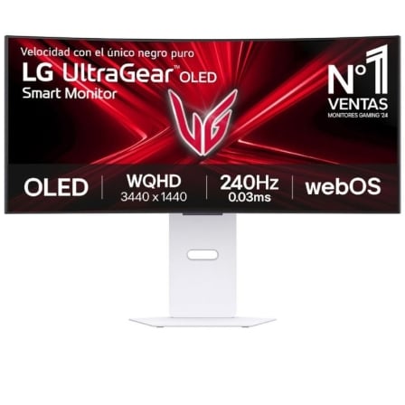 Smart Monitor Gaming Ultrapanorámico Curvo LG UltraGear 34GX90SA-W 34'/ WQHD/ Multimedia/ 0.03ms/ 240Hz/ OLED/ Regulable en altura/ Smart TV/ Blanco